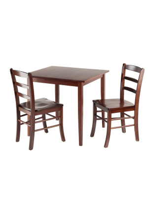 3pc Groveland Square Dining Table With 2 Chairs Walnut - Winsome