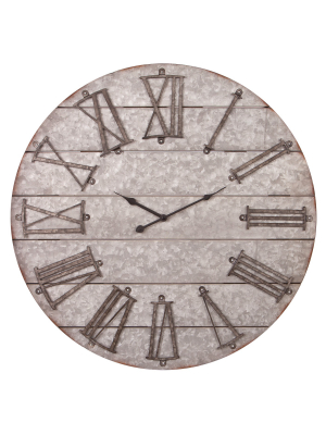 28" Rustic Galvanized Metal Planked Frameless Wall Clock Silver - Patton Wall Decor
