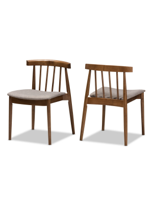Set Of 2 Wyatt Midcentury Modern Walnut Wood Dining Chairs Beige/brown - Baxton Studio