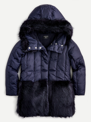 Girls' Quilted Puffer With Faux Fur And Primaloft®