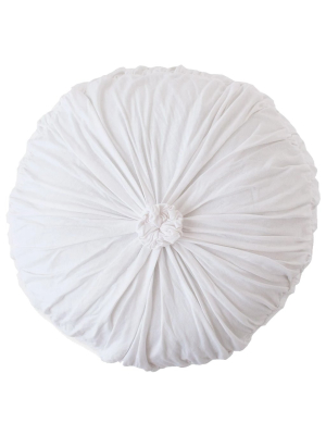 Lazybones Rosette Round Cushion In White Organic Cotton