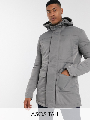 Asos Design Tall Hooded Jacket In Gray