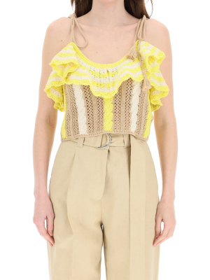 Msgm Knitted Ruffle Cropped Top