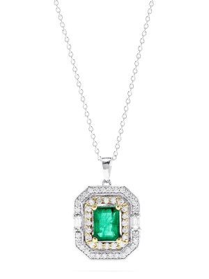 Effy Brasilica 14k Two Tone Gold Emerald And Diamond Pendant, 2.09 Tcw