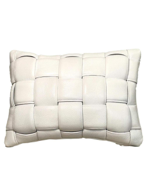 Koff Medium Woven Leather Pillow - White