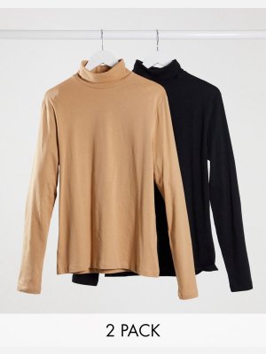 Asos Design 2 Pack Long Sleeve Turtle Neck