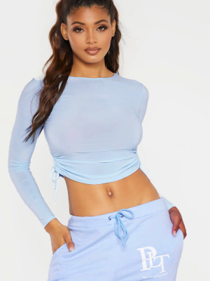 Tall Baby Blue Slinky Ruched Side Crop Top