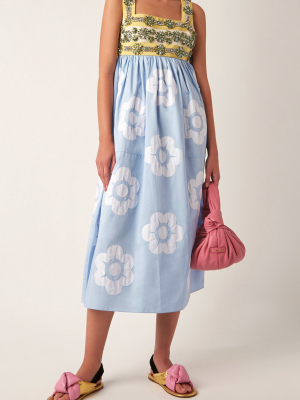 Floral-embellished Cotton Midi Dress