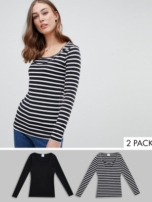 Mamalicious Nursing Organic Cotton Mixed 2 Pack Long Sleeve Tops