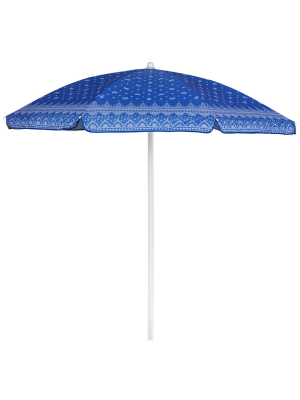 Picnic Time 5.5' Portable Beach Compact Umbrella With Paisley Pattern - Blue