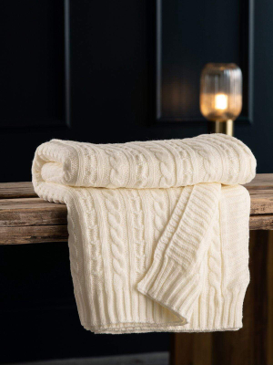 Aran Knit Throw - Soft White