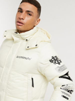 Arcminute Printed Puffer Jacket In Off White