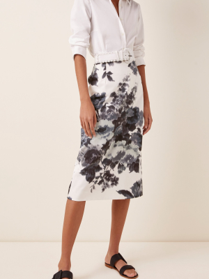Floral-print Stretch-cotton Pencil Skirt