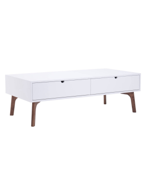 Mid-century Modern Double Drawer Coffee Table - White/walnut - Zm Home