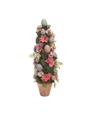 Transpac Wood 21 In. Multicolor Easter Flower And Egg Curled Topiary
