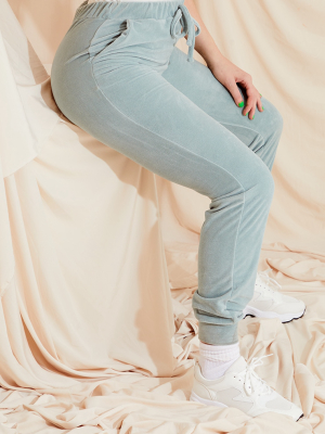 Dusty Mint Velour Skinny Joggers