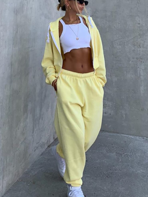 Lemon Thick Zip Up Drawstring Cropped Hoodie