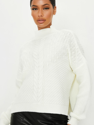 Cream Mixed Cable Knitted Turtle Neck Sweater