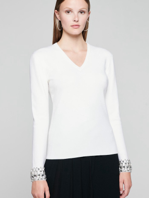 Jewel Detail V-neck Sweater