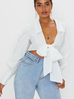 Petite White Bow Detail Blouse