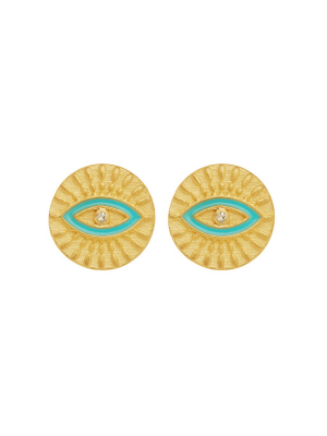 All Seeing Eye Studs With Turquoise Enamel