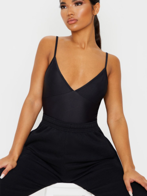 Black Stretch Slinky Cup Detail Strappy Bodysuit