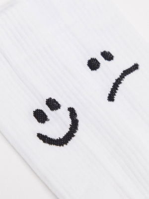 Asos Design Sport Socks With Happy & Sad Back Print