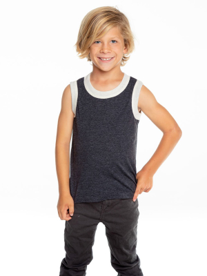 Boys Recycled Vintage Jersey Contrast Binding Muscle Tank