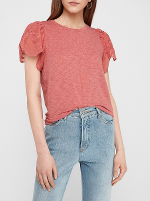 Eyelet Lace Sleeve Easy Tee