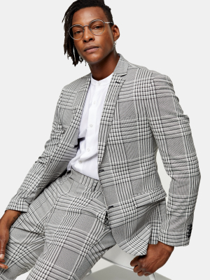 2 Piece Gray Skinny Check Suit With Notch Lapels