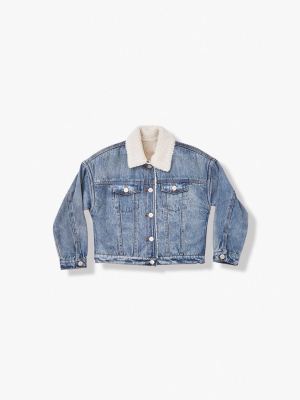 Girls Faux Shearling Denim Jacket (kids)