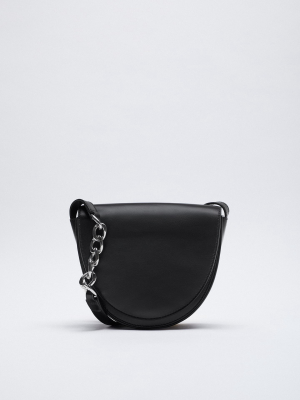 Oval Leather Crossbody Bag With Chain