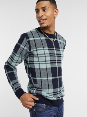 Topman Check Sweater In Blue