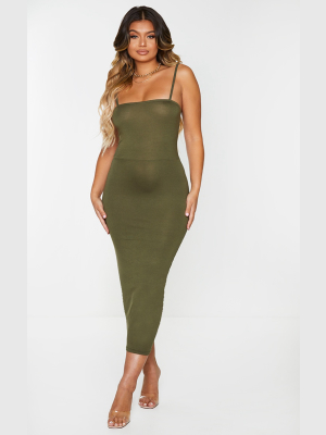 Khaki Jersey Spaghetti Strap Midaxi Dress