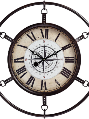 River Parks Studio Matte Deep Red 25 1/4" Round Hand-made Compass Wall Clock