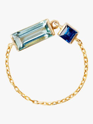 Aquamarine And Sapphire Chain Ring