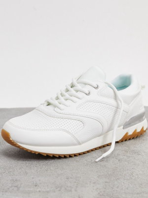 Asos Design Sneakers In White With Silver Heel Clip And Gum Tread