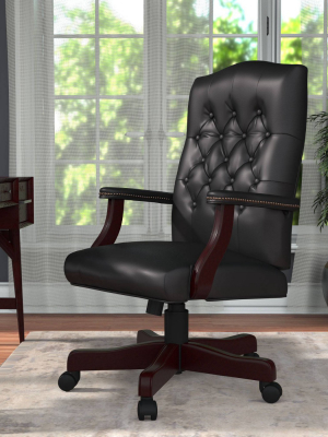 Classic Black Caressoft Chair With Mahogany Finish Black - Boss Office Products