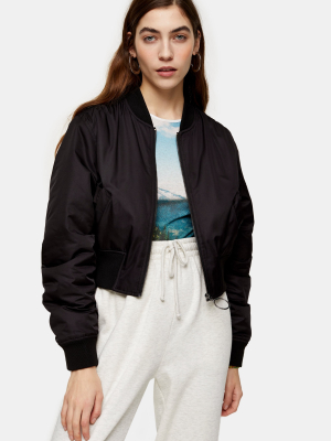 Black Cropped Bomber Jacket