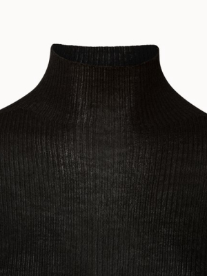 Ribbed Cashmere Silk Mock Neck Pullover