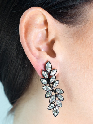 Crystal Leaf Drop Pierced Or Clip Earrings