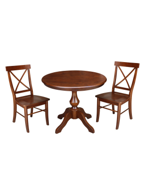 3pc 36" Round Top Pedestal Table With 2 Chairs Set Espresso - International Concepts