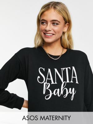 Asos Design Maternity Christmas Exclusive Santa Baby Sweatshirt In Black