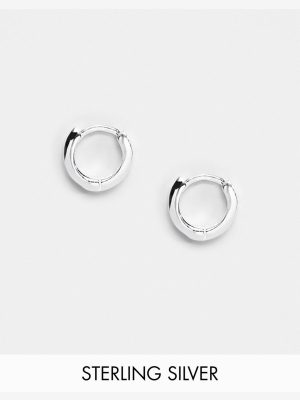 Asos Design Sterling Silver Huggie Hinged Hoop Earrings