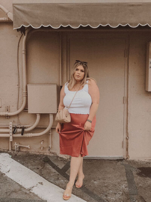 Plus Size Satin Midi Skirt