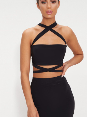 Black Slinky Tie Detail Bandeau Top