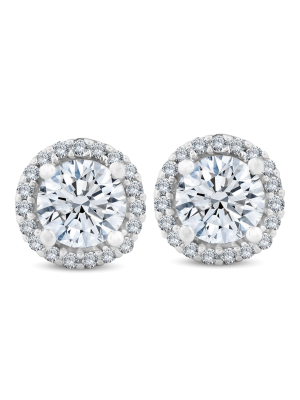 Pompeii3 3/4 Ct Halo Diamond Studs 10k White Gold