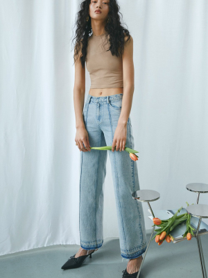 Wide-leg Raw Hem Jeans