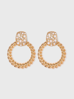 Rope Texture Pave Pearl Drop Hoop Earrings - A New Day™ Gold