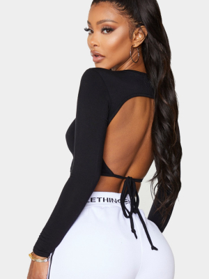 Shape Black Jersey Tied Back Crop Top